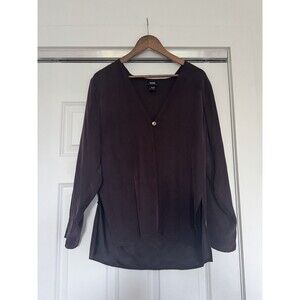 Eileen Fisher Womens M Burgundy Single Button Slit 100% Silk Blouse Georgette